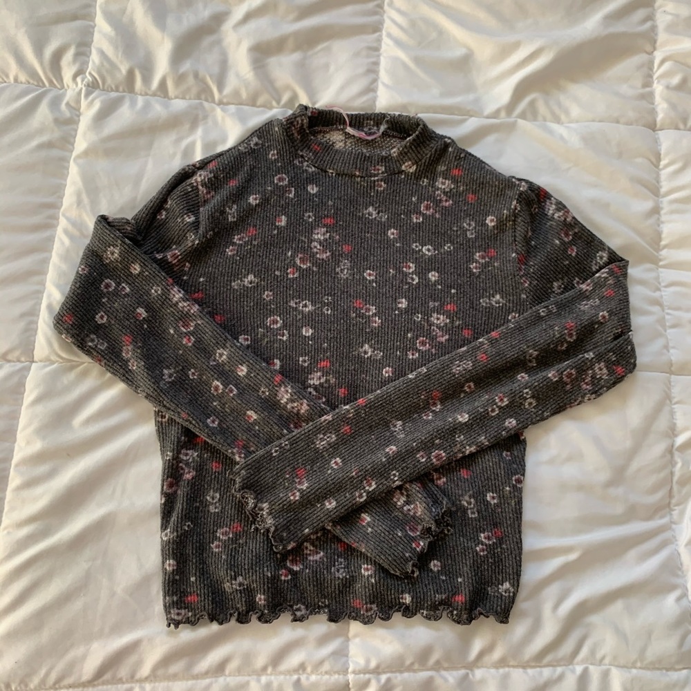 grey floral mock neck